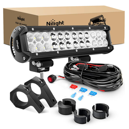 Nilight Barra de Luz LED 30.5 cm 72 W Foco Combinado con Soporte de Abrazadera y Arnés de Cableado, Blanco, ZH062