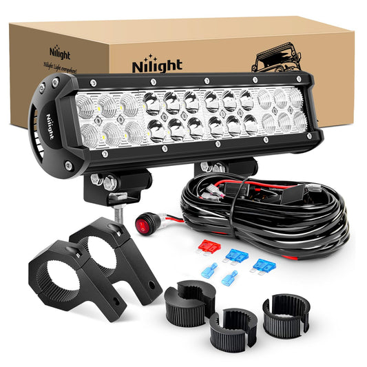 Nilight Barra de Luz LED 30.5 cm 72 W Foco Combinado con Soporte de Abrazadera y Arnés de Cableado, Blanco, ZH062