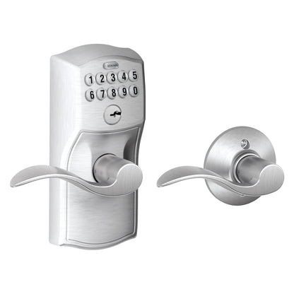 Schlage Camelot Cerradura con Teclado, Palanca Accent - Accent Lever - Cromo satinado - empaque estándar