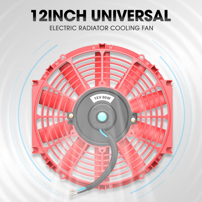 DNA Motoring RAF-12-RD+FMK-X2 Ventilador Radiador Delgado 12" Alto Rendimiento Rojo 2 Unidades con Kit Montaje