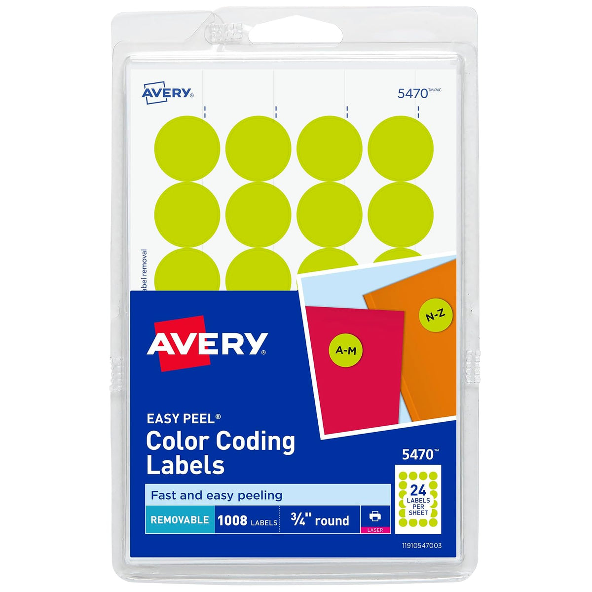 Avery 5470 Etiquetas de Códigos de Color Amarillo Neón 1008 pz