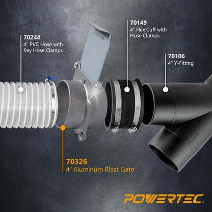 POWERTEC 70326-P2 Blast Gate 4 pulgadas, con sello antiobstrucción y fugas de aire para la recogida de polvo, 2 unidades