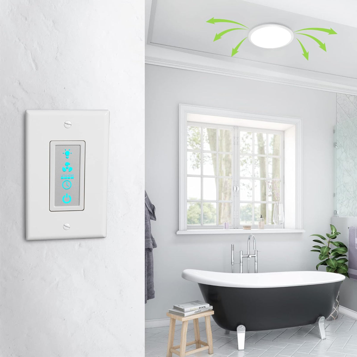Homewerks 7150-12 - Interruptor de temporizador LCD para ventilador de ventilación y luz, 3 funciones