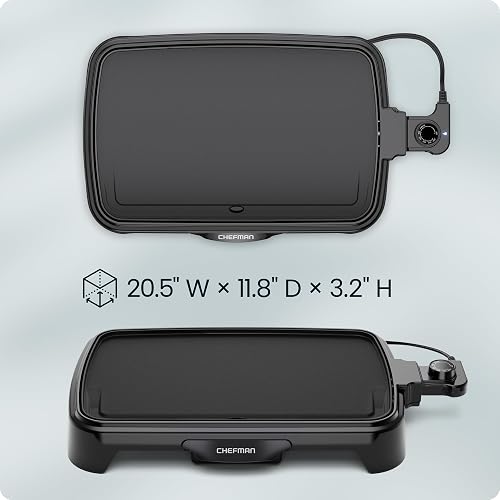 Chefman Plancha eléctrica con control de temperatura extraíble, parrilla ideal para hamburguesas, huevos, plancha para panqueques, superficie de cocción antiadherente fácil de limpiar 10 x 16 pulgadas