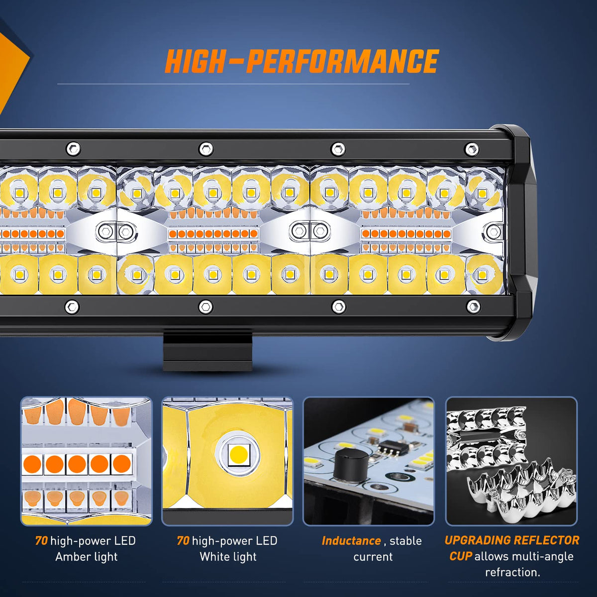 Nilight Barra de Luz LED 20 Pulgadas 420W Spot Flood Ámbar Blanco Estroboscópico 6 Modos Off-Road Truck ATV SUV