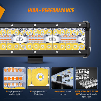 Nilight Barra de Luz LED 20 Pulgadas 420W Spot Flood Ámbar Blanco Estroboscópico 6 Modos Off-Road Truck ATV SUV