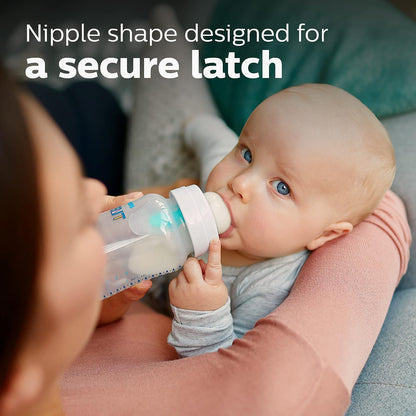 Philips Avent SCY703/02 - Biberón anticólico con ventilación sin aire, 9 onzas, con flujo 2 pezones, 1 m+, 2 unidades, transparente