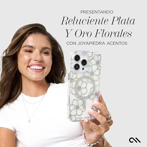 Case-Mate Funda magnética para iPhone 16 Pro Compatible con MagSafe, protección contra caídas de 12 pies - Floral Gems