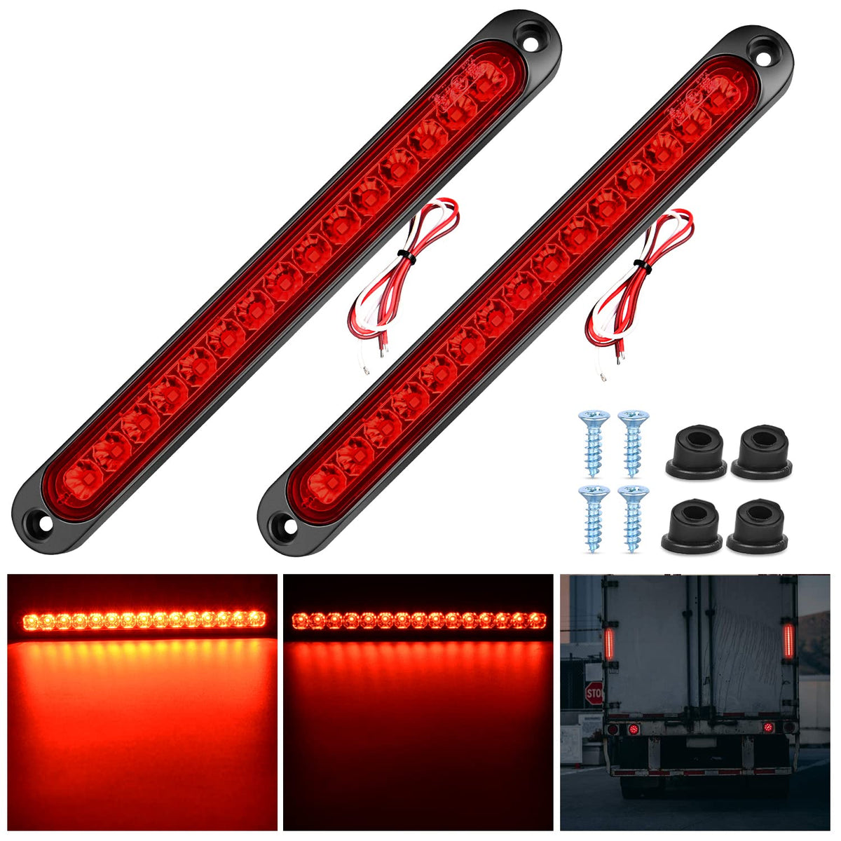 Nilight - Barra de luces rojas para remolque, 2 unidades, 10 pulgadas, 15 LED, para aparcar, parar, girar, luces traseras, luz de freno IP67, impermeable, marcador de identificación