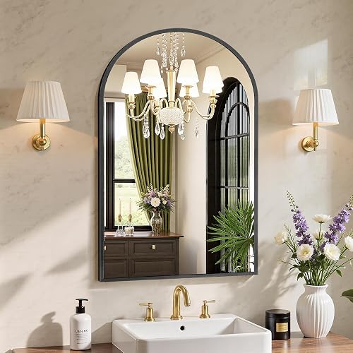 Sweetcrispy - Espejos de baño arqueados de 20 x 30 Pulgadas para Pared, Espejos de baño para Fregadero, Marco de Metal con Vidrio HD a Prueba de roturas para Entrada, Sala de Estar, recámara