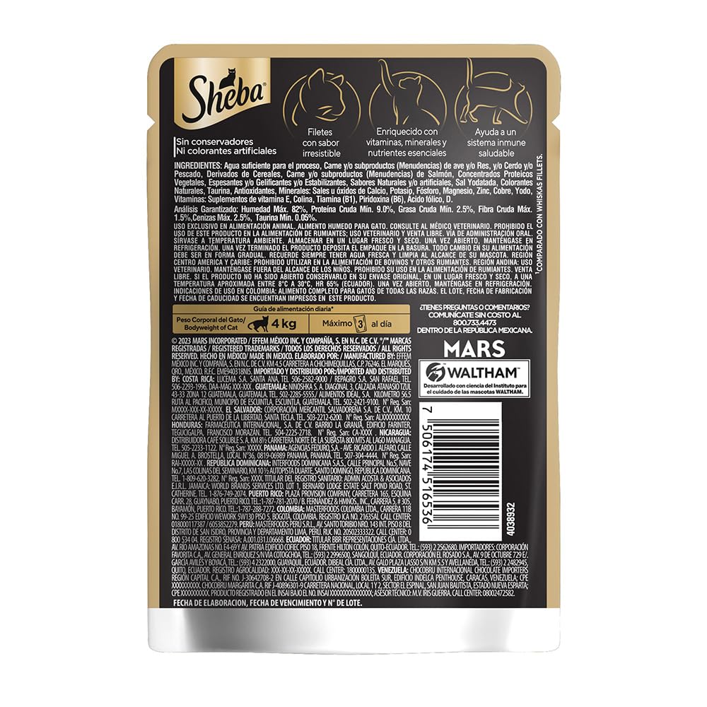 Sheba - Alimento Húmedo para Gato Adulto, Sabor Filetes De Salmón Marinado 85g c/u. Paquete de 24 Unidades, Sin Colorantes ni Sabores Artificiales