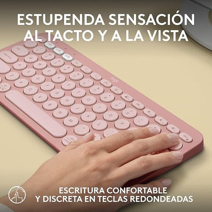 Logitech Pebble Keys 2 K380s, Teclado Bluetooth multidispositivo, accesos directos, estilizado y Portable, Easy-Switch, Windows, macOS, iPadOS, Android, ChromeOS - Rosa