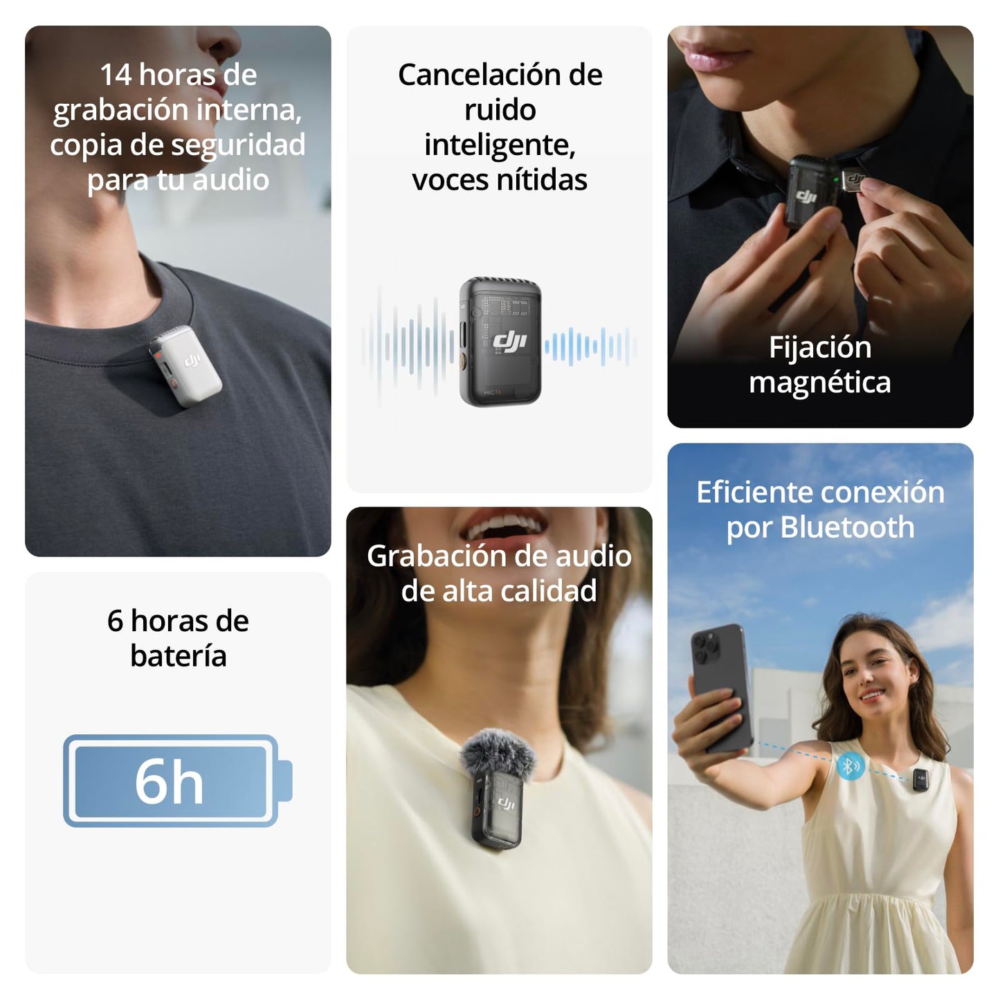 dji Mic 2 Transmisor (Shadow Black), micrófono inalámbrico y lavalier con cancelación de Ruido Inteligente, 14 Horas de grabación Interna, 6 Horas de batería, fijación magnética, Bluetooth, Vlogs