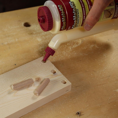 Milescraft 5223 - Botella de pegamento de madera de precisión de 450 ml, antigoteo, puntas de clavija y galletas incluidas, diseño multicámara de fácil flujo, ideal para carpintería