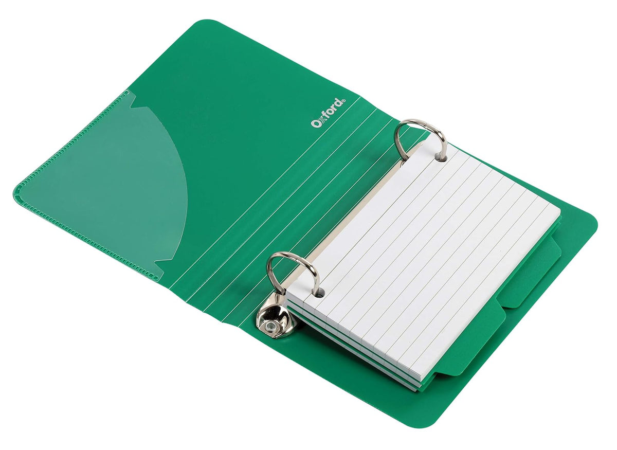 Oxford Carpeta con divisores, 7,6 x 12,7 cm, el color variará, 50 tarjetas, 1 carpeta (73570), surtido (azul, verde, rojo)
