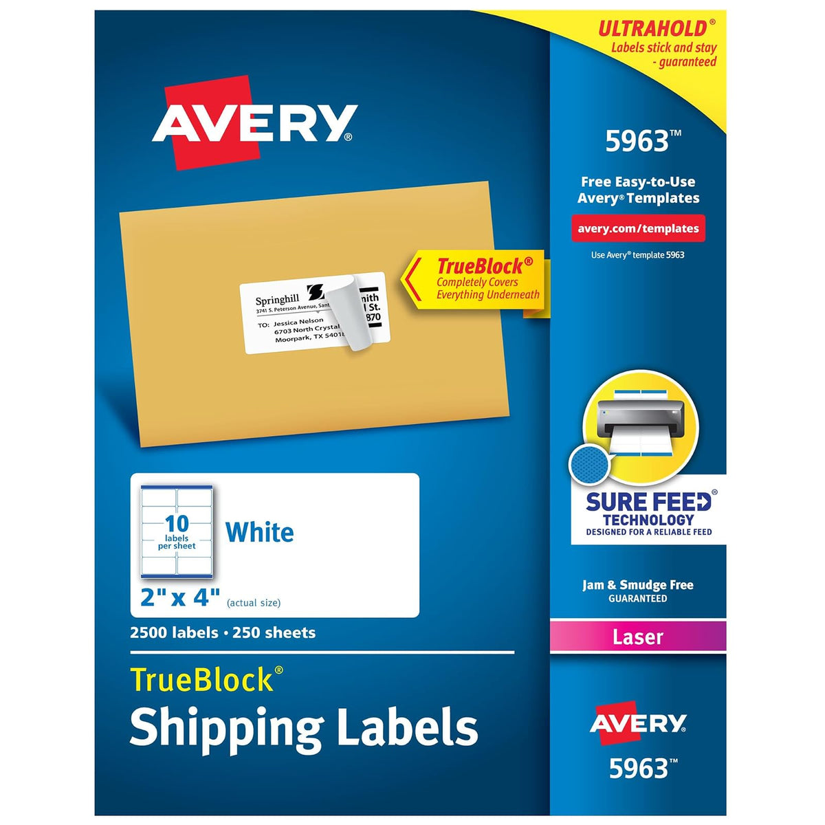 Avery 5263 Etiqueta Laser, 2" X 4" / 5.1 X 10.2, 250 Etiquetas, color Blanco - 2" x 4" - Etiquetas