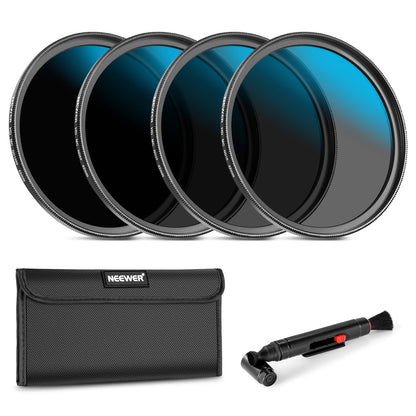 NEEWER Juego 82mm Lente Filtros ND, ND16/ND32/ND64/ND1000, Pluma de Limpieza de Lentes, Bolsa de Filtro, Kit de Accesorios de Filtro HD Compatible con Canon Nikon Sony Cámara Lentes
