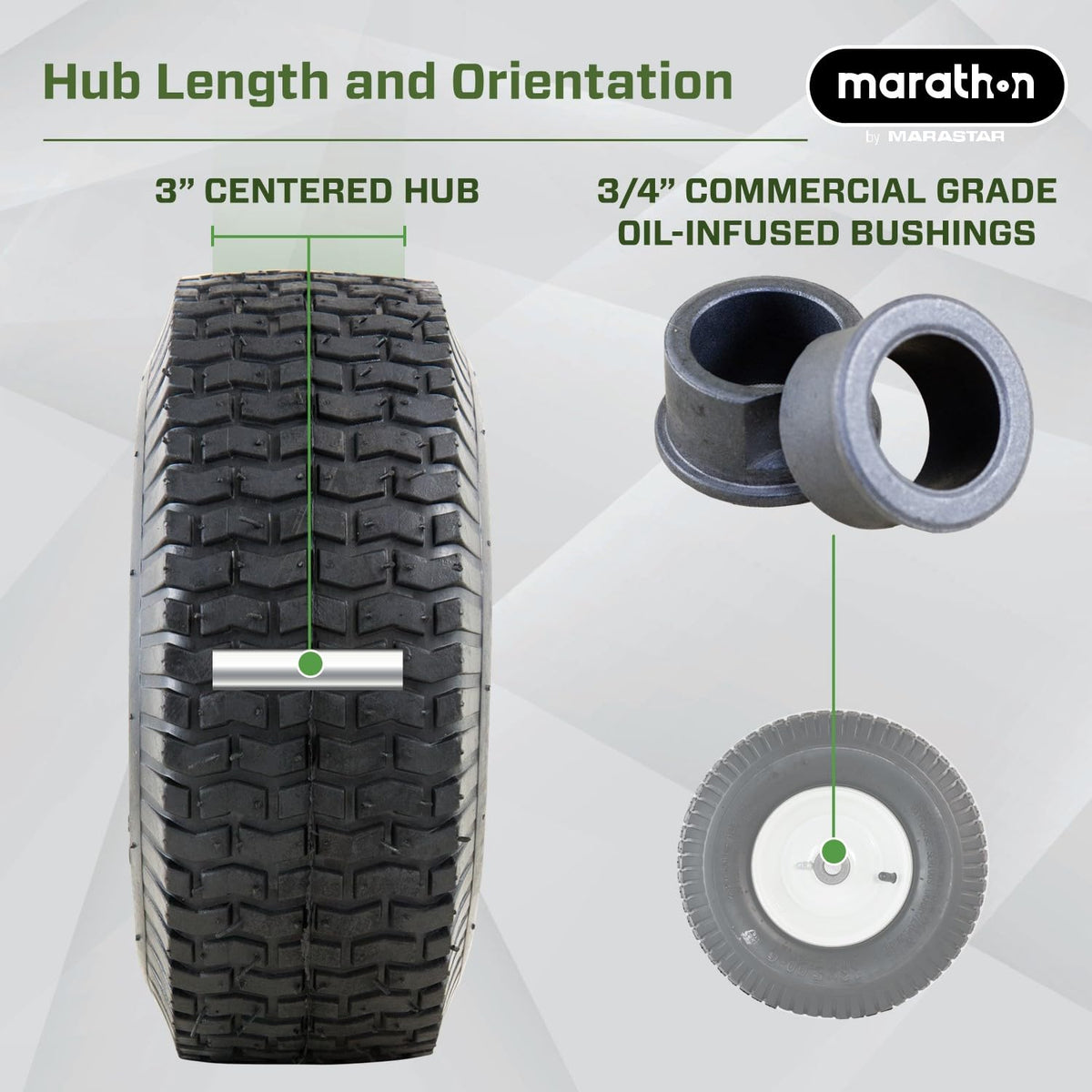 Marathon 13 x 5.00 - 6" (Relleno) en Rueda de neumático de Aire neumáticas, rodamientos de Eje DE 3", 3/4", Blanco, 13x5.00-6in