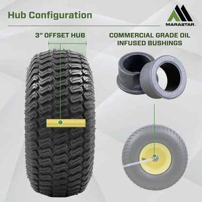 MARASTAR 21426 - Montaje de neumático y rueda de 15 x 6.00-6, repuesto para cortacésped de césped delantero compatible con cortacéspedes John Deere serie 100 y 300