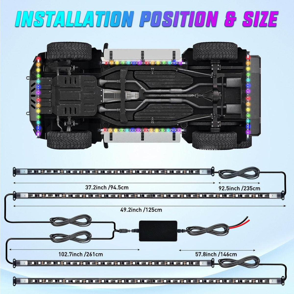 Nilight 4 Luces de Acento Neón RGBIC 256 LED para Subdálaje de Auto, Multicolor, Control por App, TL-300
