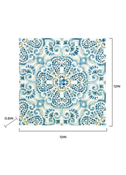 FloorPops FP2477 Fontaine - Azulejos de piso para despegar y pegar, color azul