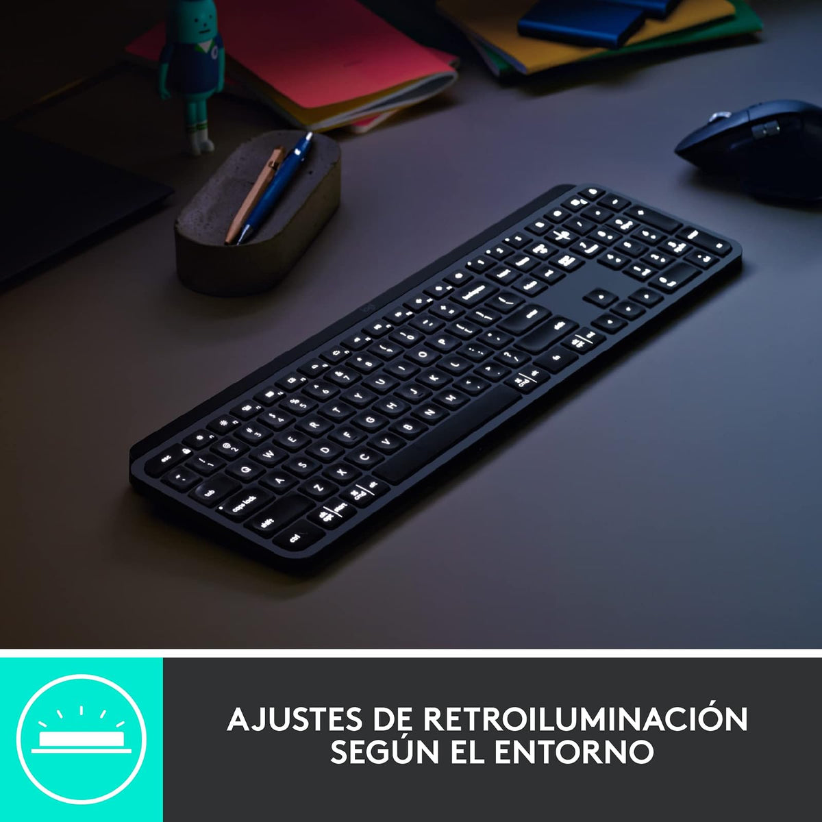 Logitech, MX Keys for Business, Teclado inalámbrico Iluminado avanzado, Escritura táctil con Respuesta óptima, Retroiluminación, Bluetooth, USB-C, Apple macOS, Microsoft Windows, Linux
