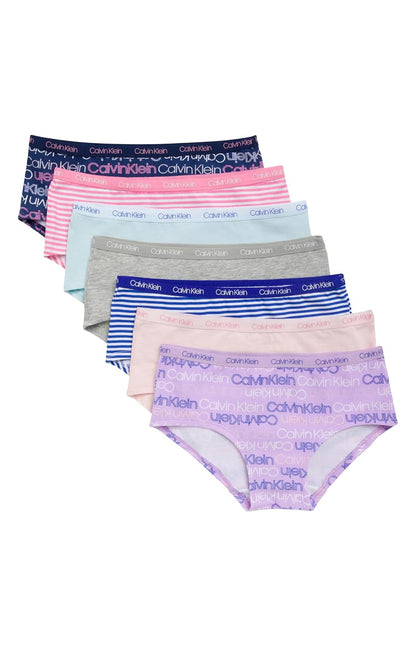 Calvin Klein Ropa Interior para Niña, Paquete de 7 - XL - Gris, Rosa, Desnudo, Lila, Azul, Morado