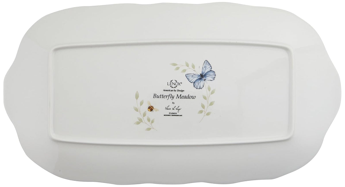 Lenox Butterfly Meadow - Bandeja rectangular para sándwiches | Acabado blanco, apto para lavaplatos | 37,47 cm de largo | Entretenimiento floral, bandeja de alimentos, regalo para mujer