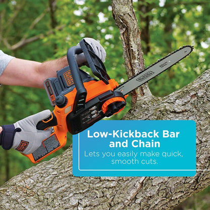 BLACK+DECKER - Motosierra eléctrica de 20 V MAX, motosierra inalámbrica de 10 pulgadas con batería y cargador incluidos, engrasador automático, sierras de cadena de baja potencia (LCS1020)