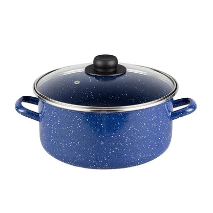 Ekco | Batería de Cocina 9 Pzas Acero Esmaltado para Inducción Azul | Compatible con inducción, Tapas de vidrio, Fácil limpieza, Asas ergonómicas, Calentamiento uniforme, Alta durabilidad