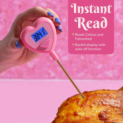 Paris Hilton Termómetro digital en forma de corazón para cocinar, hornear y asar, lectura instantánea en Celsius o Fahrenheit, rosa