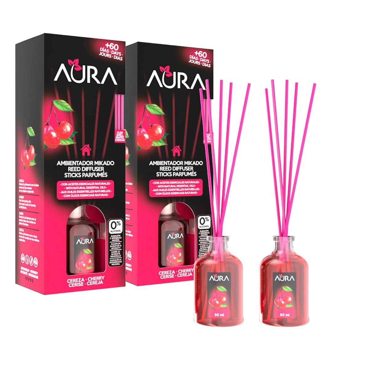 Cristalinas Aura Ambientador Mikado Canela y Manzana 2 Piezas 30 ml - Cereza - 2 Pack