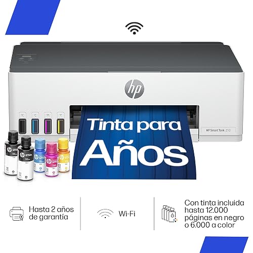 HP Impresora Smart Tank 210, Tinta Continua, Color, Wi-Fi,USB, Bluetooth, Dúplex (Doble Cara) Manual, Impresión Smart App, hasta 2 años de Garantía* (3D4L3A)
