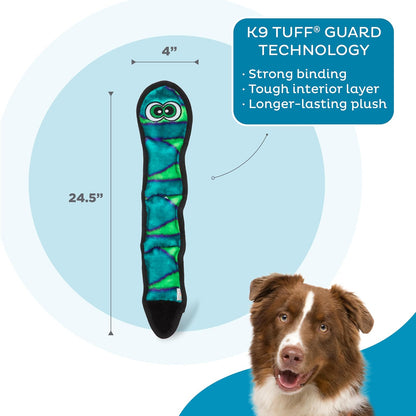 Outward Hound Kyjen 32067 Invincibles Plush Snake Stuffingless Durable Dog Toys Squeaker Toy 3-Squeakers, Small, Assorted Colors