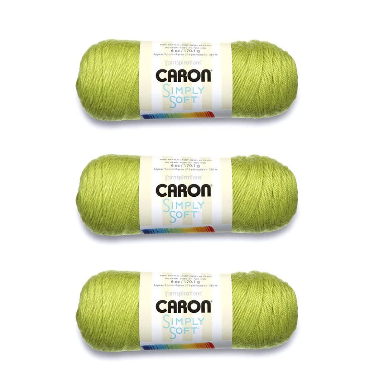 Caron Simply Soft Estambre Acrílico, Paquete de 3 Madejas de 170 g - Chartreuse - Paquete de 3