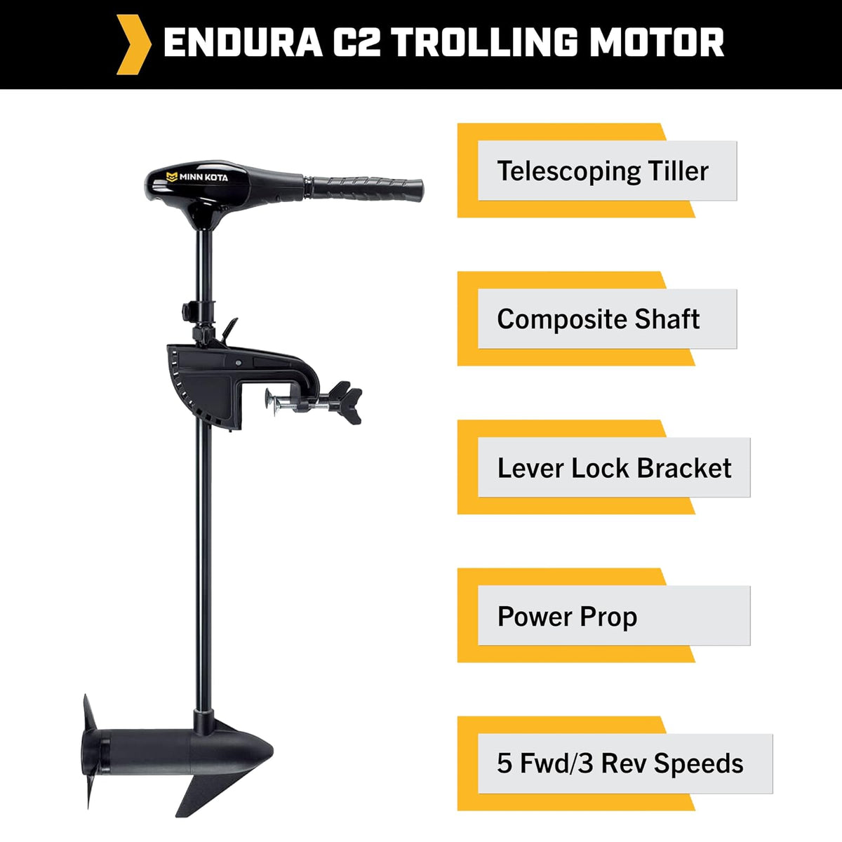 Minn Kota Endura C2 30 Motor fueraborda eléctrico de montaje de popa 12 V, color negro