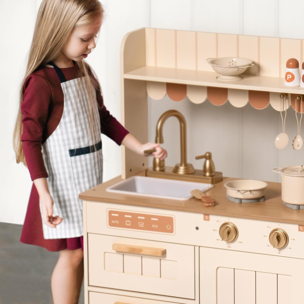 ROBOTIME Juego de Cocina para niños pequeños, Juego de Cocina de Madera con Juego de Alimentos de Corte, Juguetes de Regalo de Cocina para niños de más de 3 años, niñas y niños