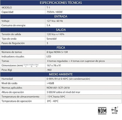 VICA REGVIC090 Regulador T1-750 Va, 400 W | 400 W