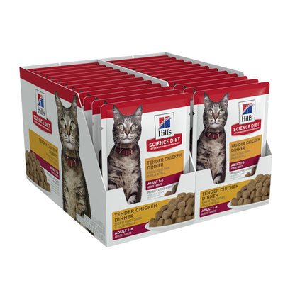 Hill's Science Diet Alimento Húmedo para Gato Adulto Pollo 24 Pack 79G | Alimento húmedo Hill's para gato, pollo real, digestión saludable, sistema inmunológico fuerte, omega-6 y vitamina E