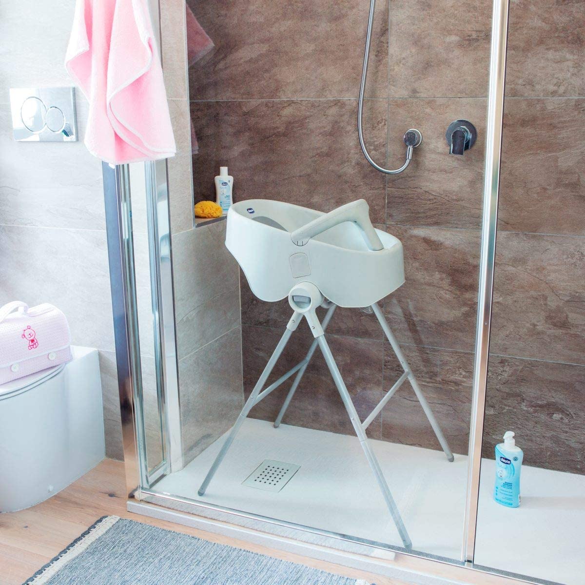 Chicco Bañera alta para Bebé Bubble Nest, Color Gris. Función 2 en 1 con doble modalidad. Compatible con tinas y regaderas, ideal para bebés de 0 a 12 meses de edad