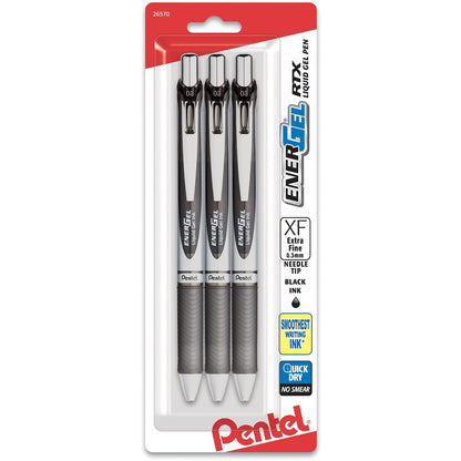 Pentel EnerGel RTX Retractable Liquid Gel Pen, (0.3 mm) la línea de punta de aguja, extra fina, 3-PK, Tinta negra