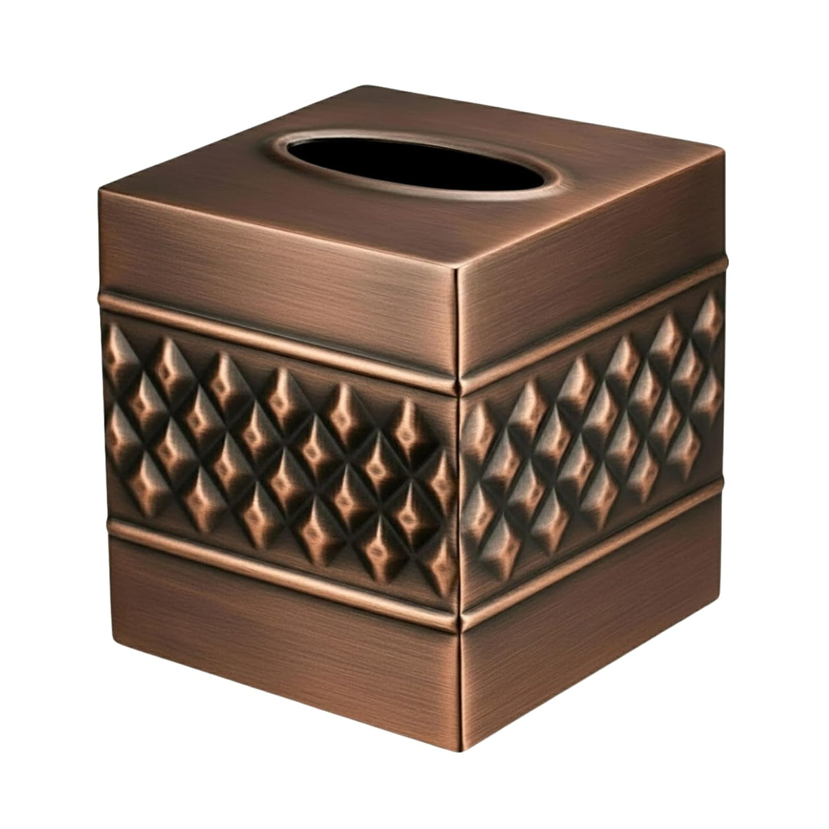 Monarch Abode - Funda Cuadrada de Tela geométrica Hecha a Mano en Relieve, Soporte de Tela de Cobre Antiguo, Accesorios Cuadrados de Metal, Soporte Decorativo para Caja de pañuelos con Acabado de - Geo en relieve - Cobre envejecido