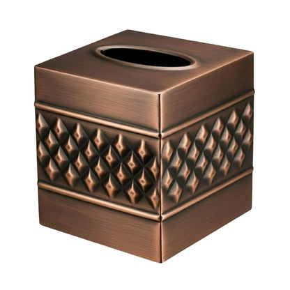 Monarch Abode - Funda Cuadrada de Tela geométrica Hecha a Mano en Relieve, Soporte de Tela de Cobre Antiguo, Accesorios Cuadrados de Metal, Soporte Decorativo para Caja de pañuelos con Acabado de - Geo en relieve - Cobre envejecido