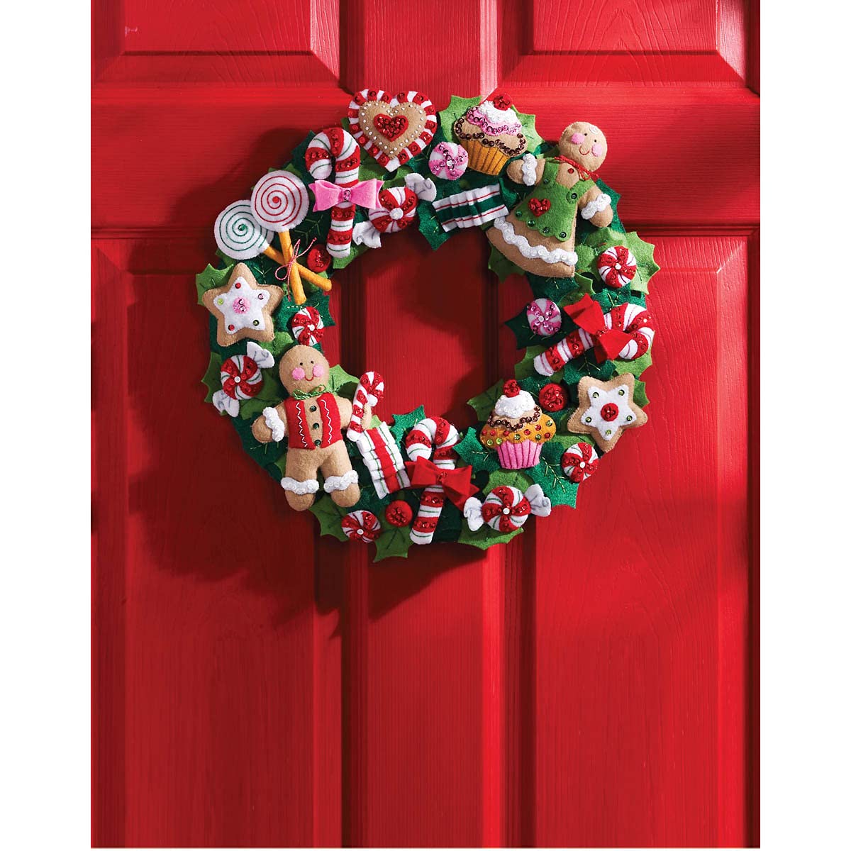 Bucilla Kit de Corona de Apliques de Fieltro, Redondo, 38.5 cm, 86264 Galletas y Dulces