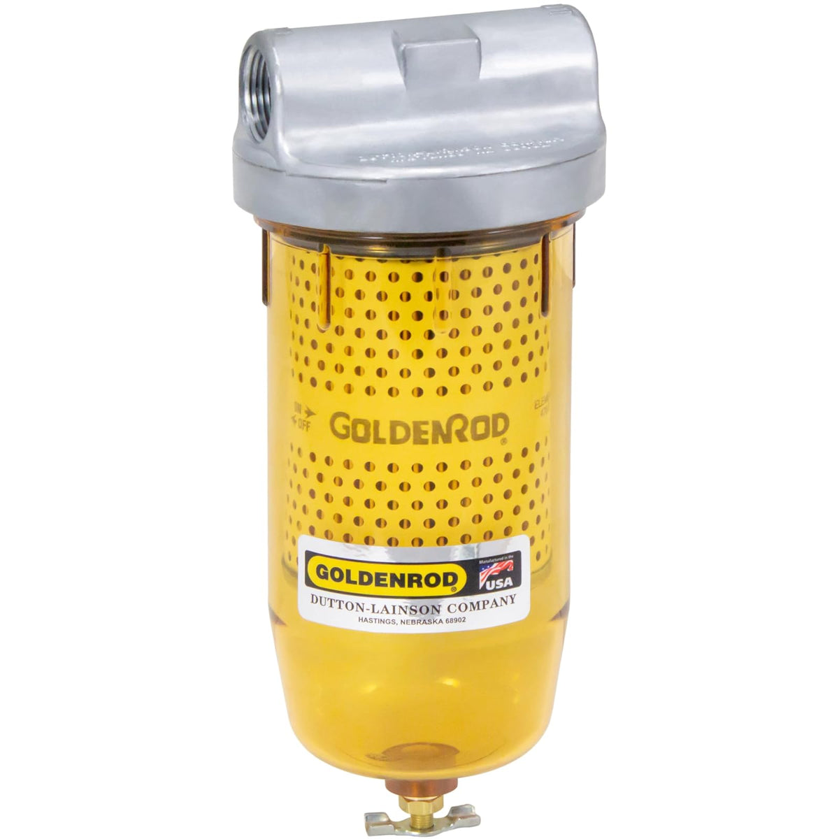 Dutton-Lainson Company - Filtro de depósito de combustible GOLDENROD 495-3/4 con accesorios de tapa superior de zinc NPT de 3/4 pulgadas, tazón transparente compatible con mezclas de biodiesel, filtro