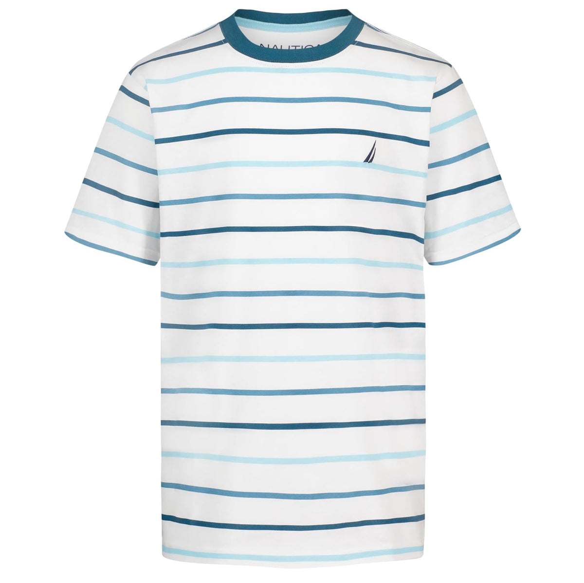 Nautica Playera de Manga Corta con Cuello Redondo para Niño - Rayas abiertas Blanco Brillante - 8
