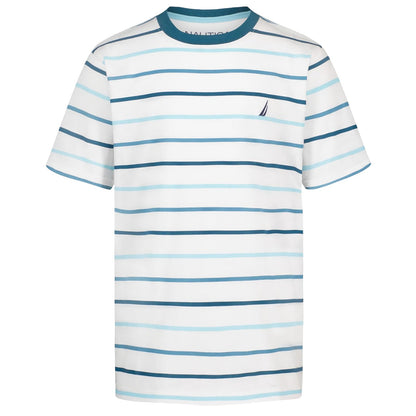Nautica Playera de Manga Corta con Cuello Redondo para Niño - Rayas abiertas Blanco Brillante - 8