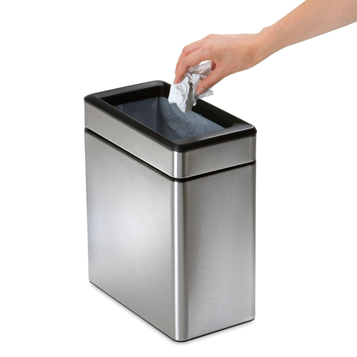 simplehuman, bote de basura abierto de perfil, acero inoxidable cepillado, 10 L