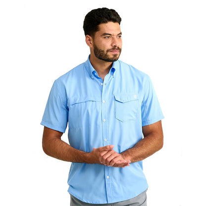 HUK Tide Point Camisa Manga Corta con Botones para Hombre - Azul Marolina - G