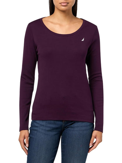 Nautica - Playera de algodón de Manga Larga para Mujer